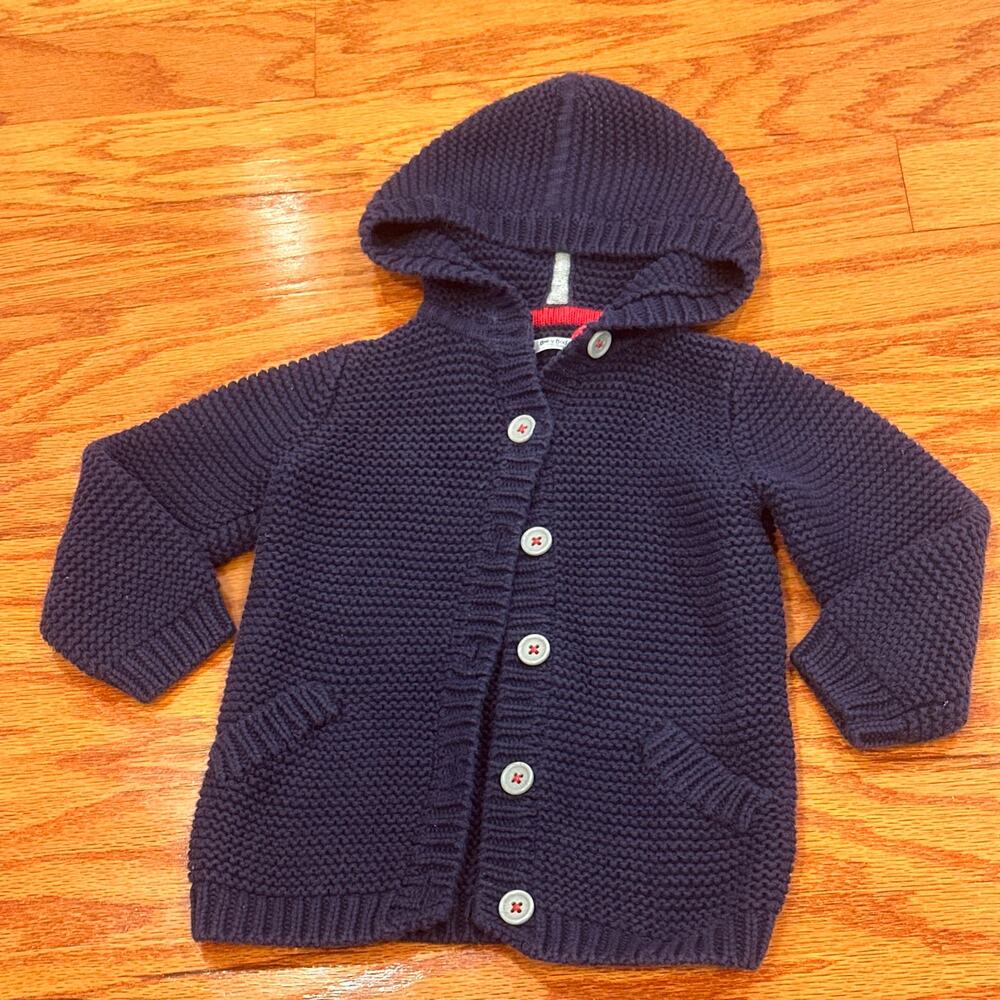Baby Boden Navy Hooded Cardigan 12-18M Cotton Knit Button Front Sweater